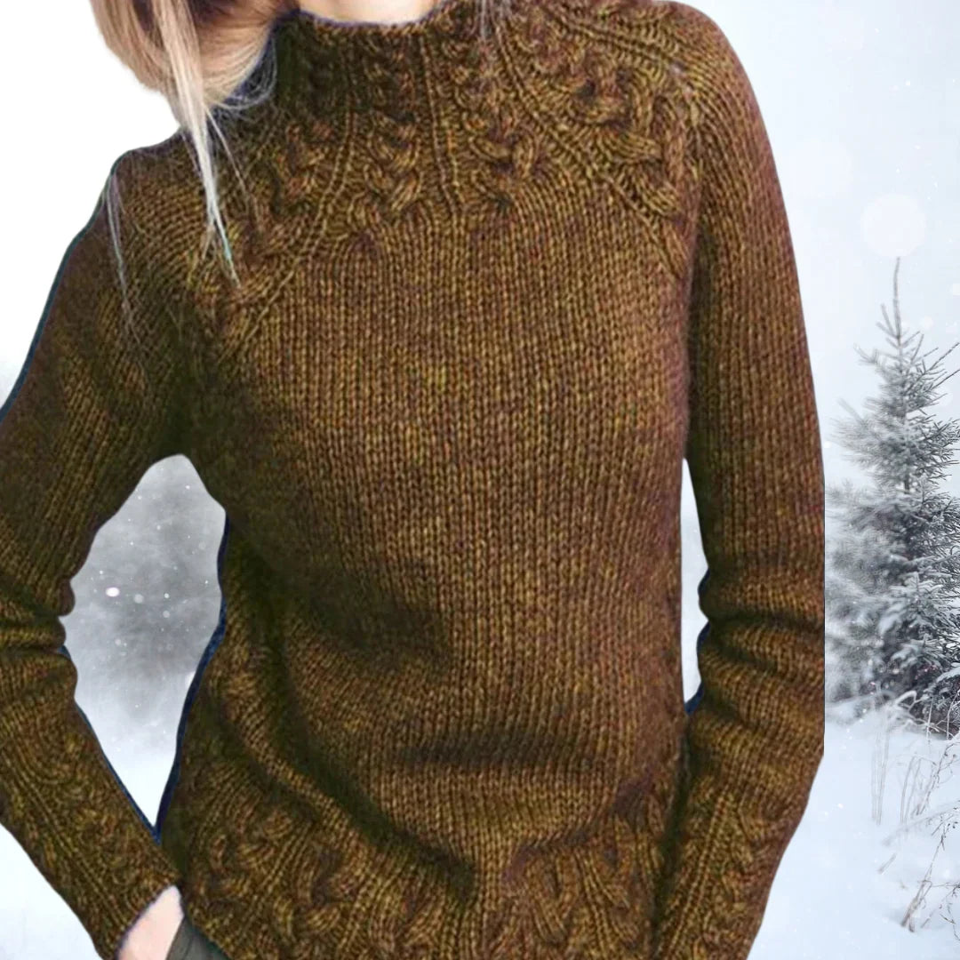 Rosalind | Cable Knit Sweater High Neck Mock Neck Pullover Women Winter Warm Long Sleeve