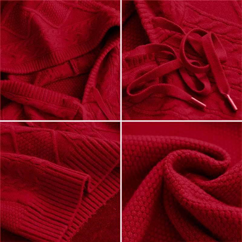 Harlow | Cable Knit Sweater Hoodie Hooded Plaid Pullover Women Winter Warm Long Sleeve Drawstring