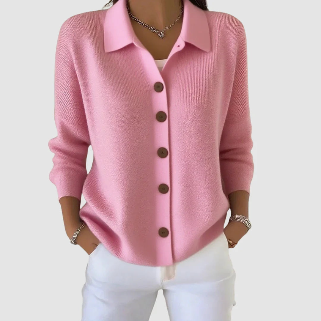 Savannah | Knit Cardigan Sweater Button Front Collared Women Winter Warm Relaxed Fit Long Sleeve