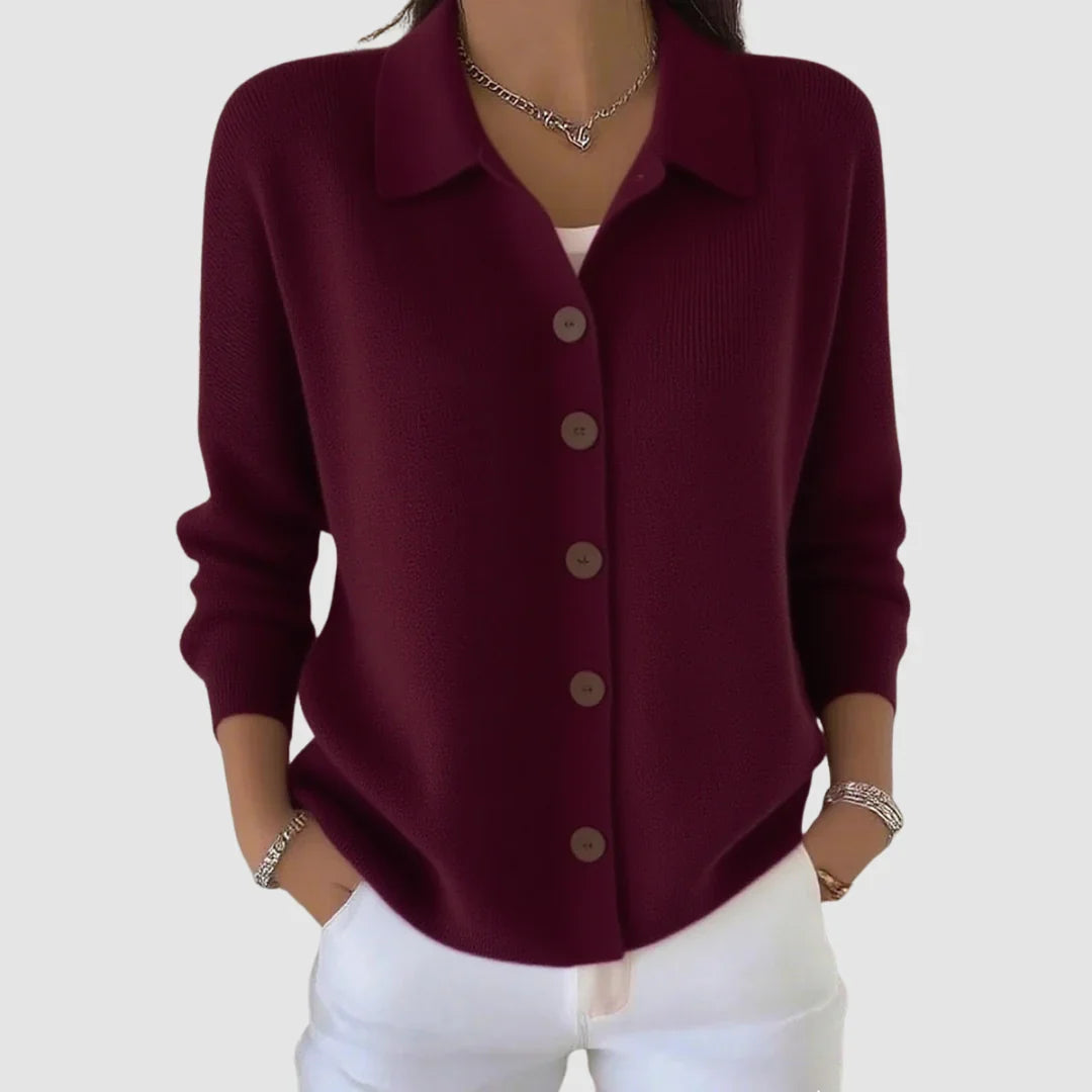 Savannah | Knit Cardigan Sweater Button Front Collared Women Winter Warm Relaxed Fit Long Sleeve