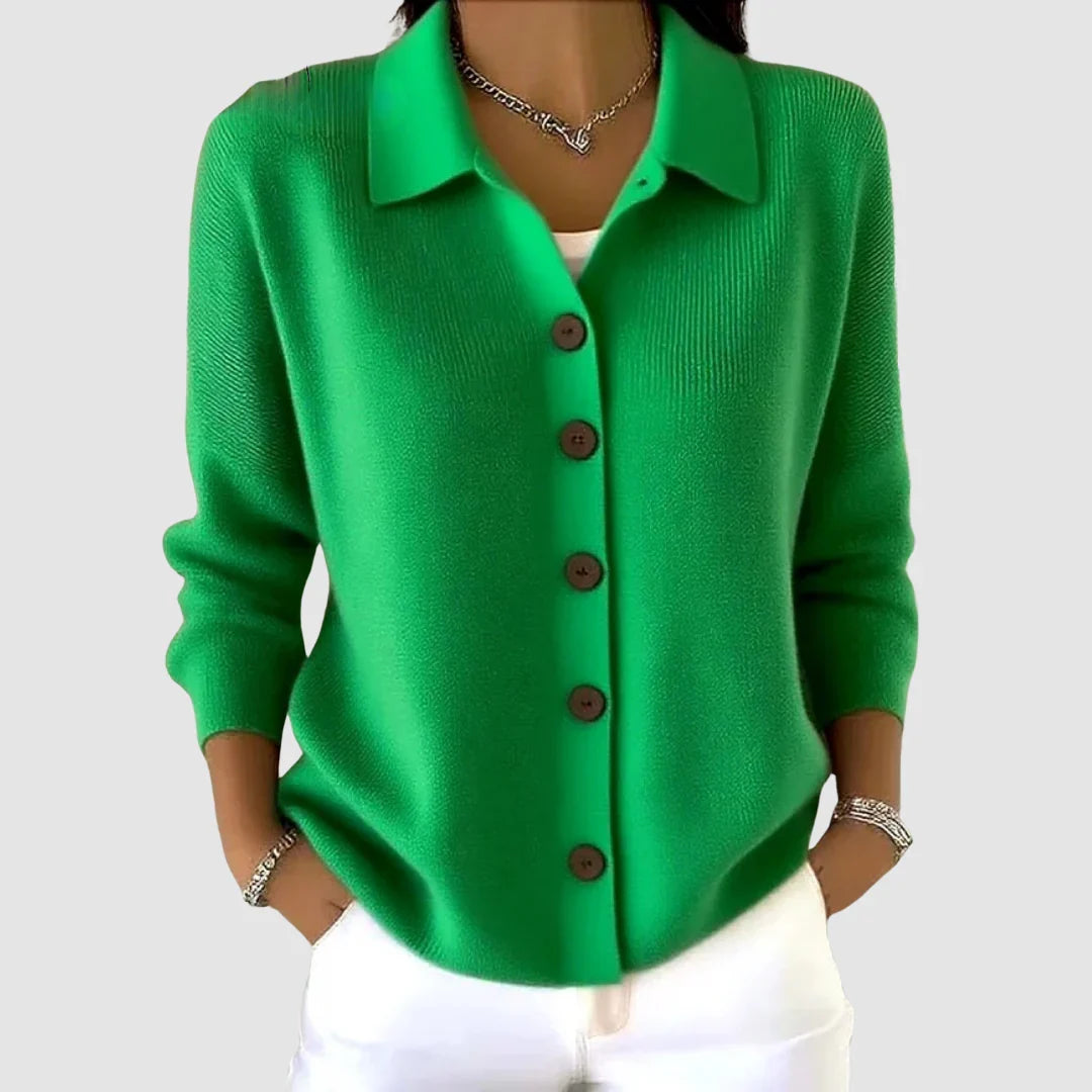 Savannah | Knit Cardigan Sweater Button Front Collared Women Winter Warm Relaxed Fit Long Sleeve