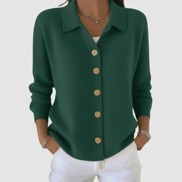 Savannah | Knit Cardigan Sweater Button Front Collared Women Winter Warm Relaxed Fit Long Sleeve