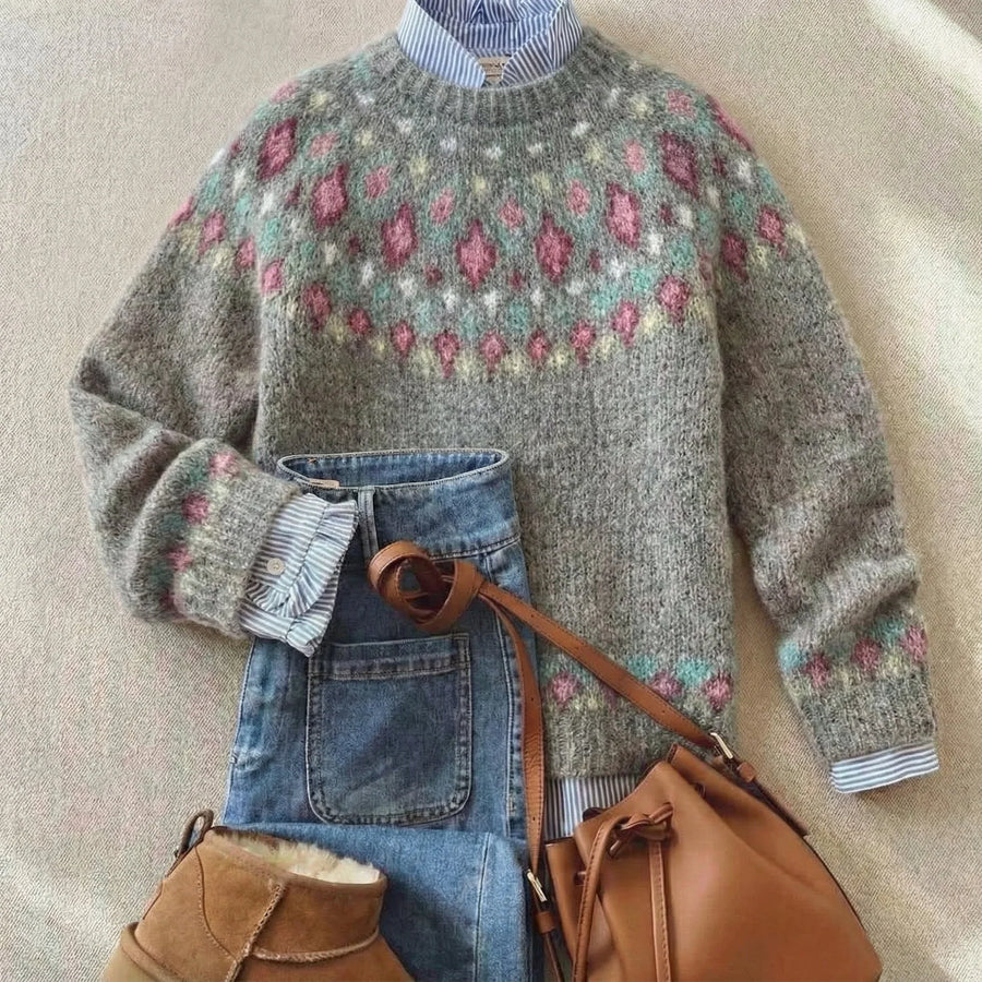 Ingrid | Fair Isle Knit Sweater Crew Neck Pullover Christmas Women Winter Warm Long Sleeve