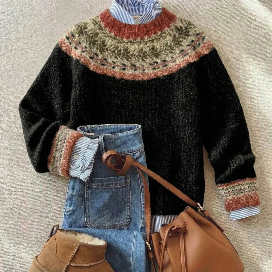 Ingrid | Fair Isle Knit Sweater Crew Neck Pullover Christmas Women Winter Warm Long Sleeve