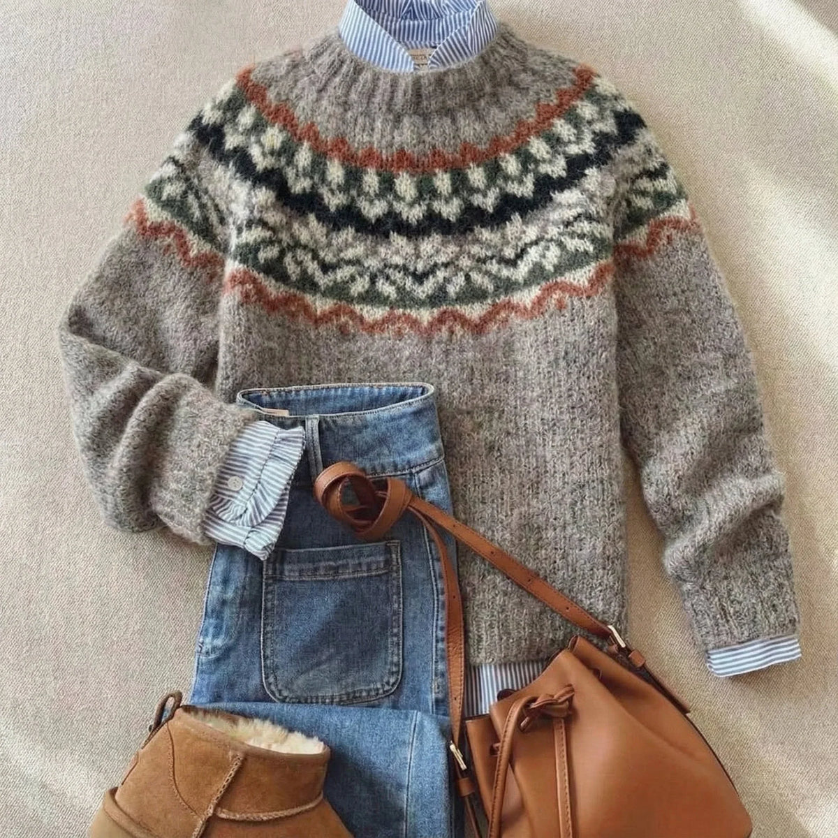 Ingrid | Fair Isle Knit Sweater Crew Neck Pullover Christmas Women Winter Warm Long Sleeve