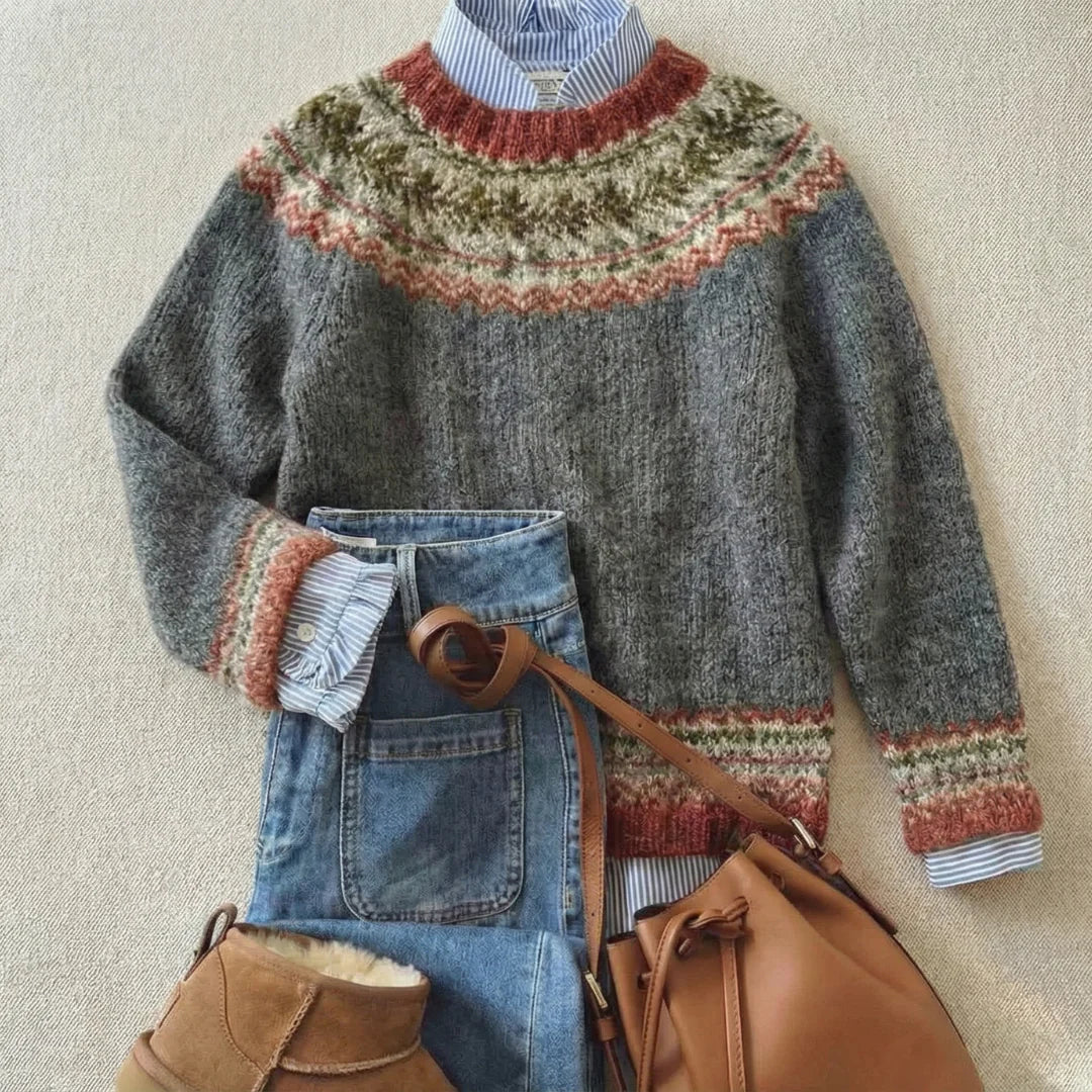 Ingrid | Fair Isle Knit Sweater Crew Neck Pullover Christmas Women Winter Warm Long Sleeve