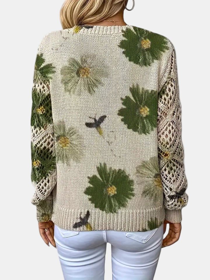 Rosa | Knit Cardigan Sweater Floral V-Neck Long Sleeve Women Winter Warm Open Weave Layering