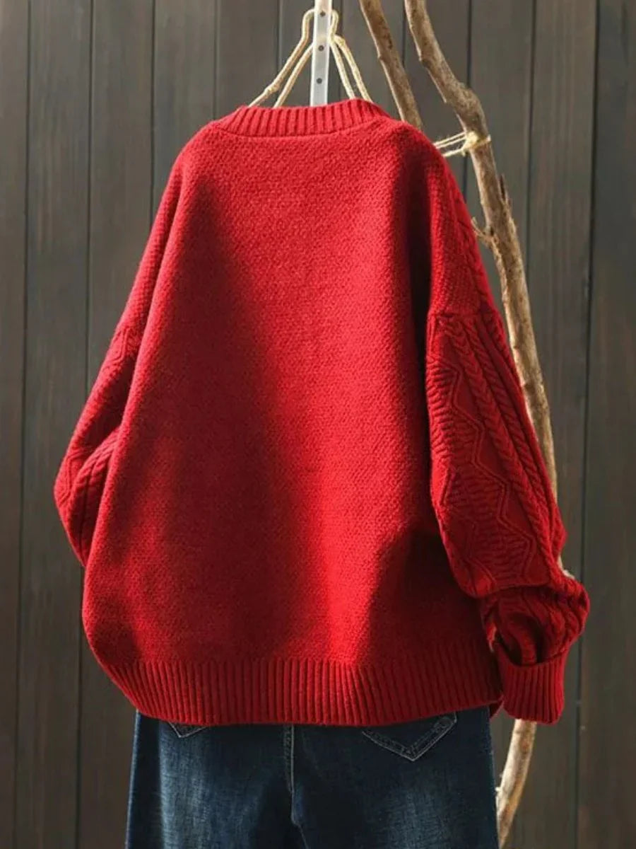 Nina | Cable Knit Cardigan Sweater Oversized Button Front Crew Neck Women Winter Warm Long