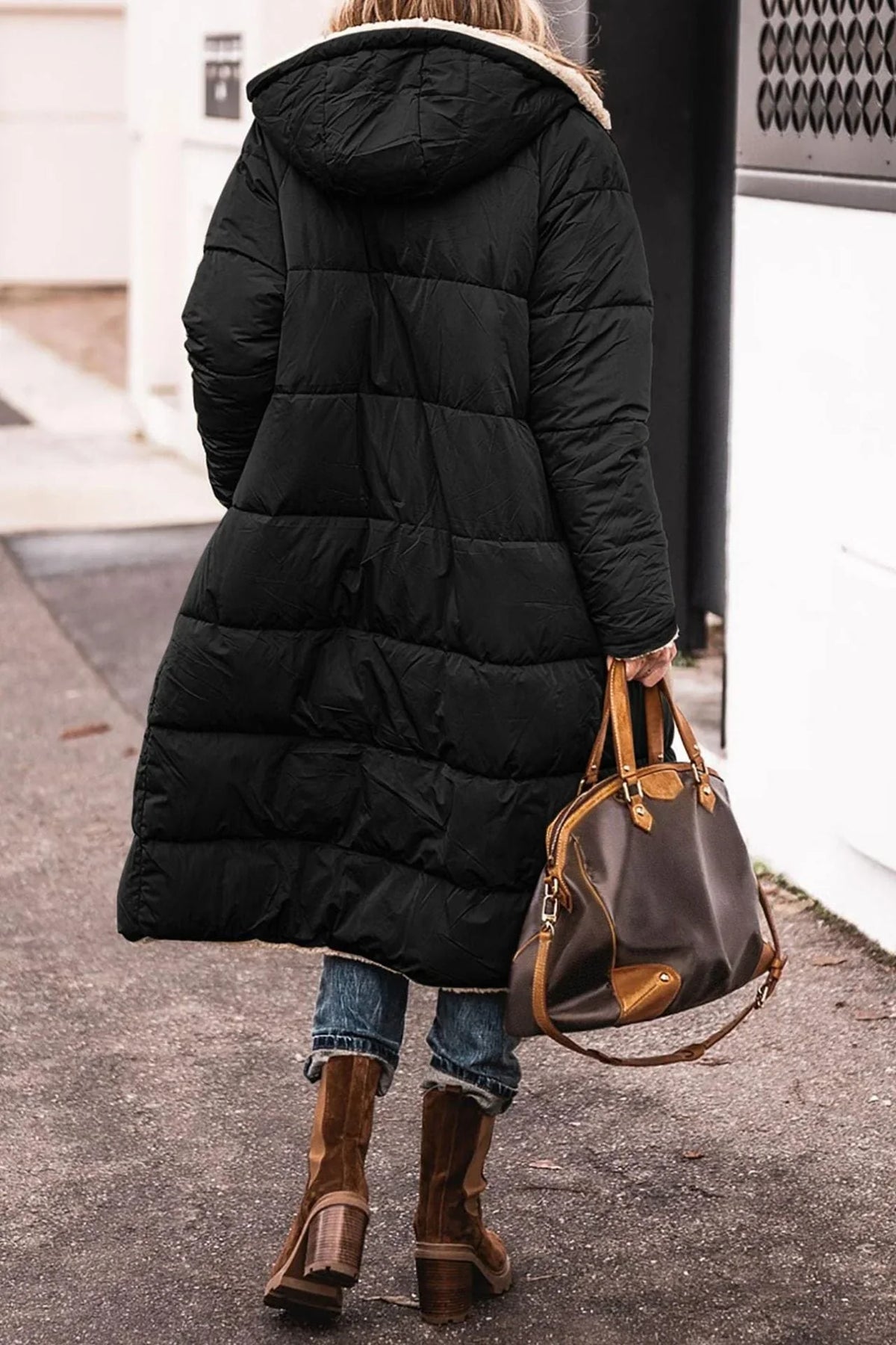 Kira | Puffer Coat Puffer Jacket Quilted Winter Warm Hooded Longline Reversible Sherpa Lined Zip