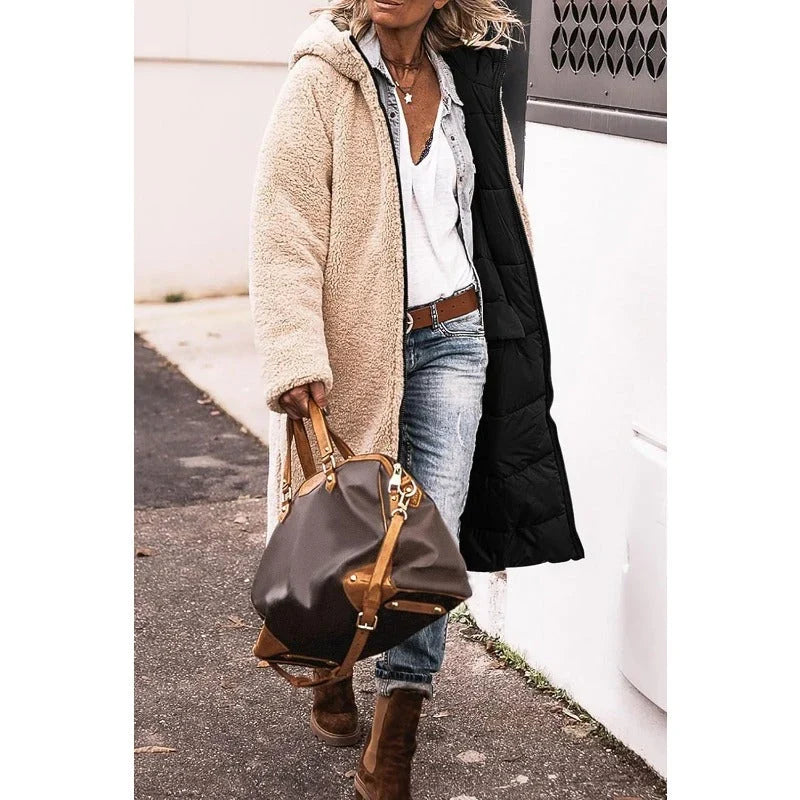 Kira | Puffer Coat Puffer Jacket Quilted Winter Warm Hooded Longline Reversible Sherpa Lined Zip