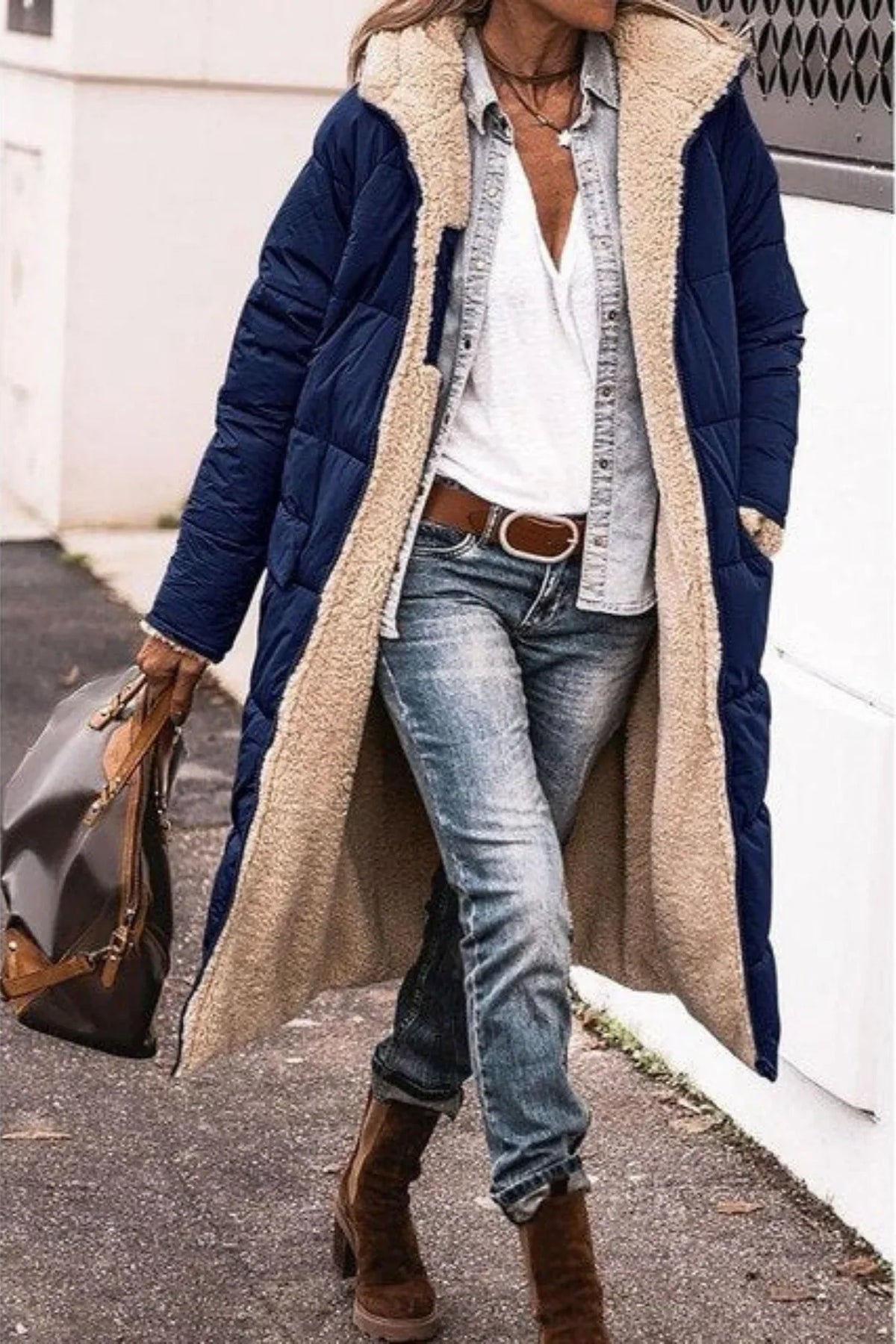 Kira | Puffer Coat Puffer Jacket Quilted Winter Warm Hooded Longline Reversible Sherpa Lined Zip