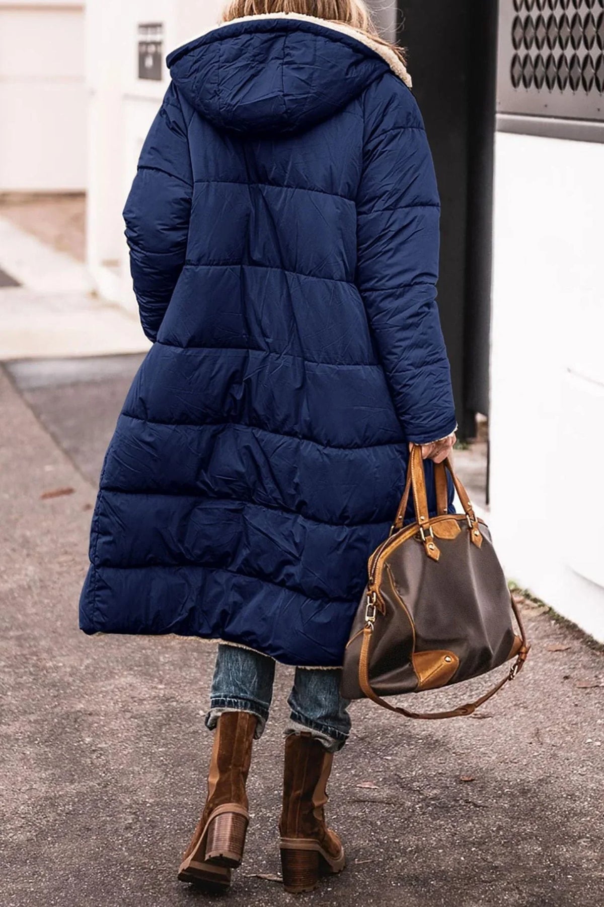 Kira | Puffer Coat Puffer Jacket Quilted Winter Warm Hooded Longline Reversible Sherpa Lined Zip