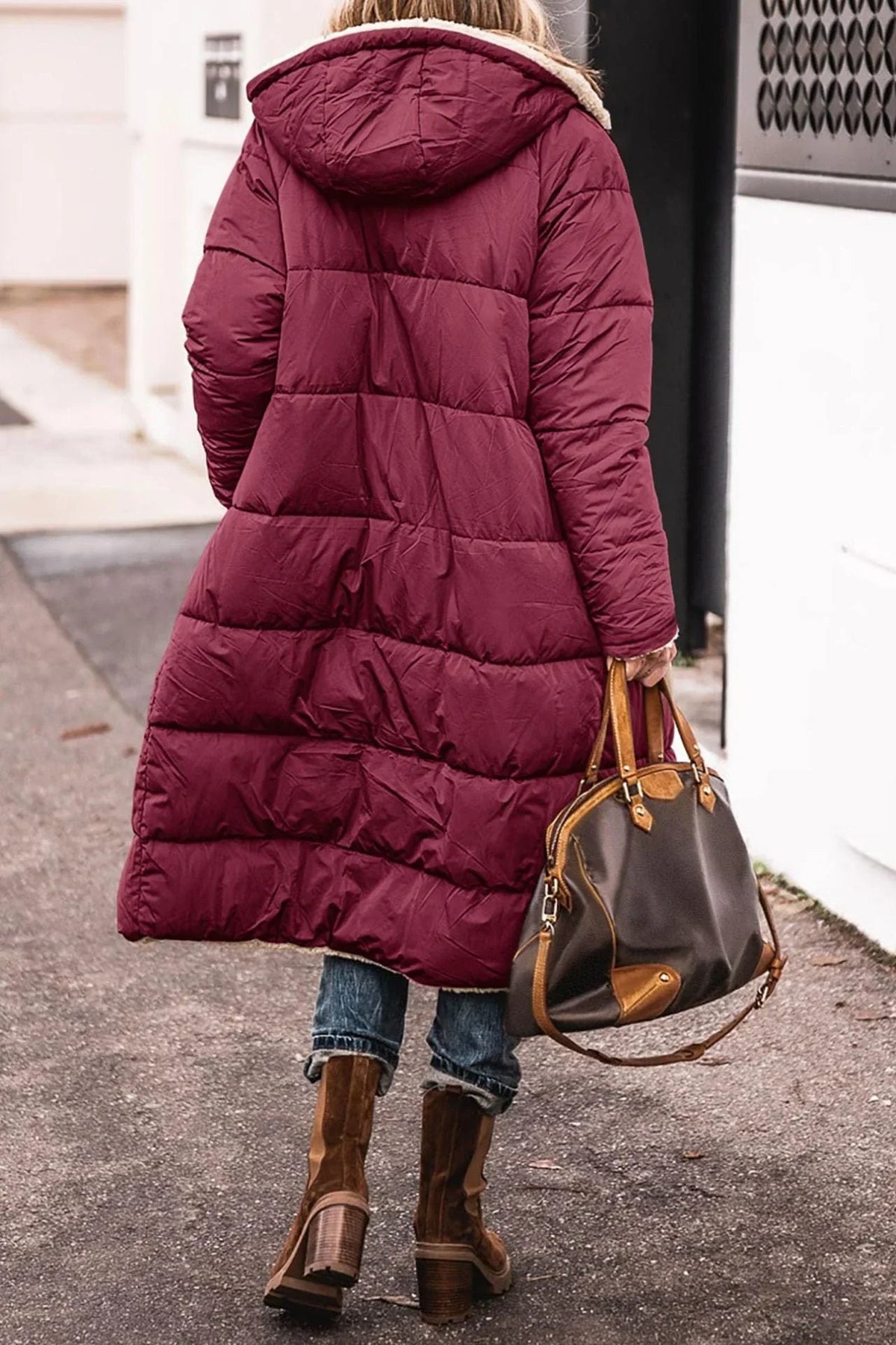 Kira | Puffer Coat Puffer Jacket Quilted Winter Warm Hooded Longline Reversible Sherpa Lined Zip