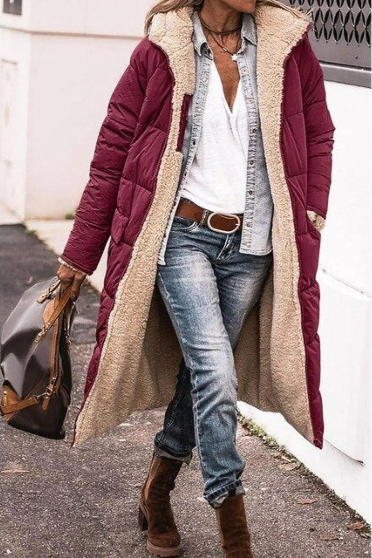 Kira | Puffer Coat Puffer Jacket Quilted Winter Warm Hooded Longline Reversible Sherpa Lined Zip