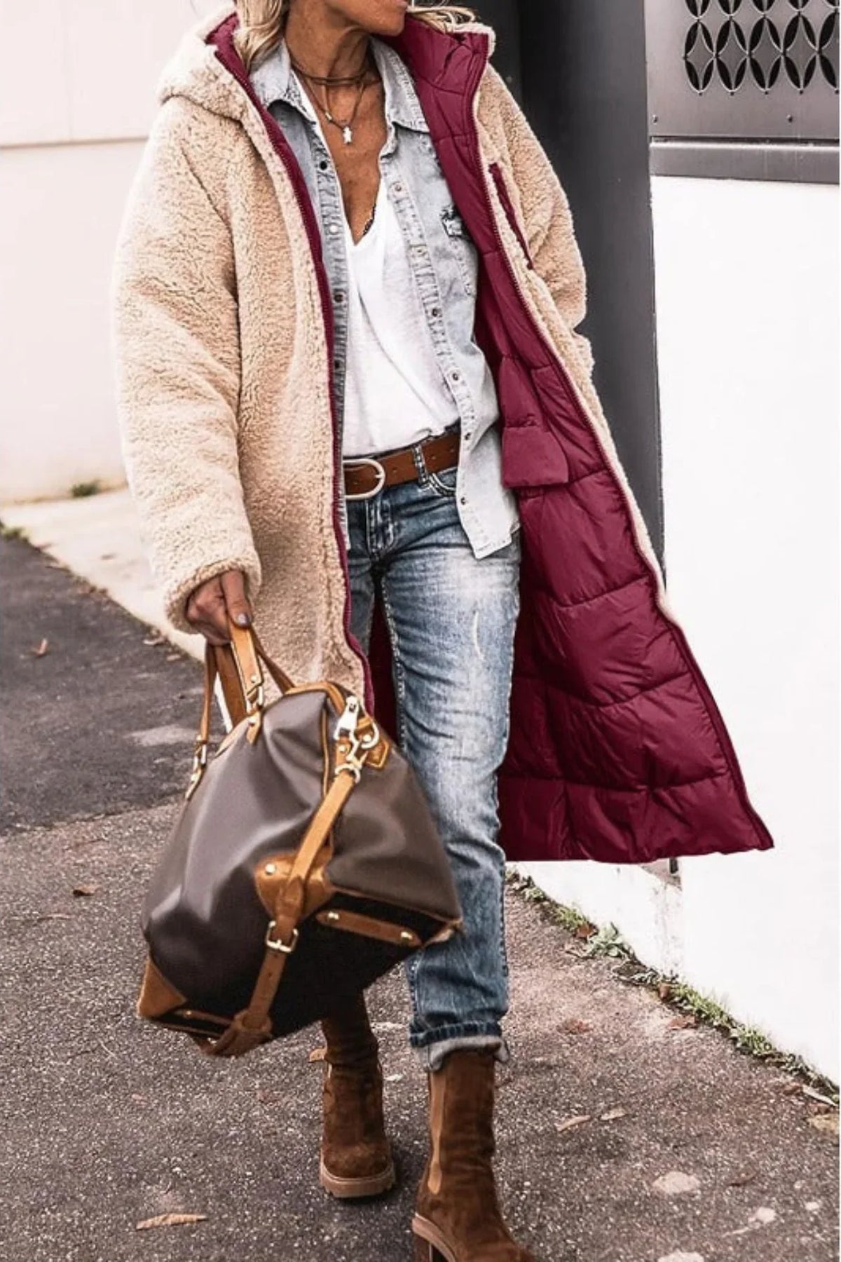 Kira | Puffer Coat Puffer Jacket Quilted Winter Warm Hooded Longline Reversible Sherpa Lined Zip