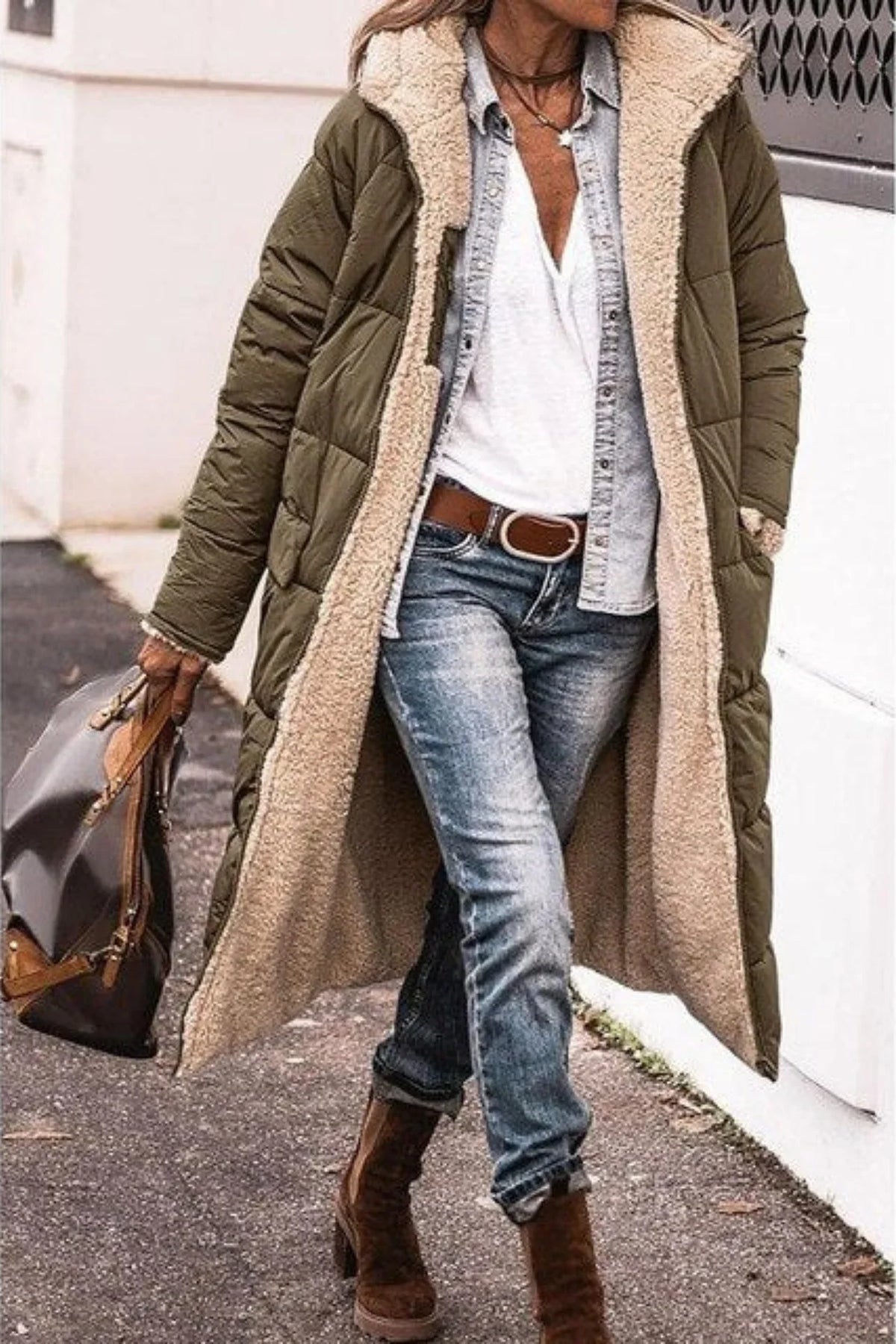 Kira | Puffer Coat Puffer Jacket Quilted Winter Warm Hooded Longline Reversible Sherpa Lined Zip