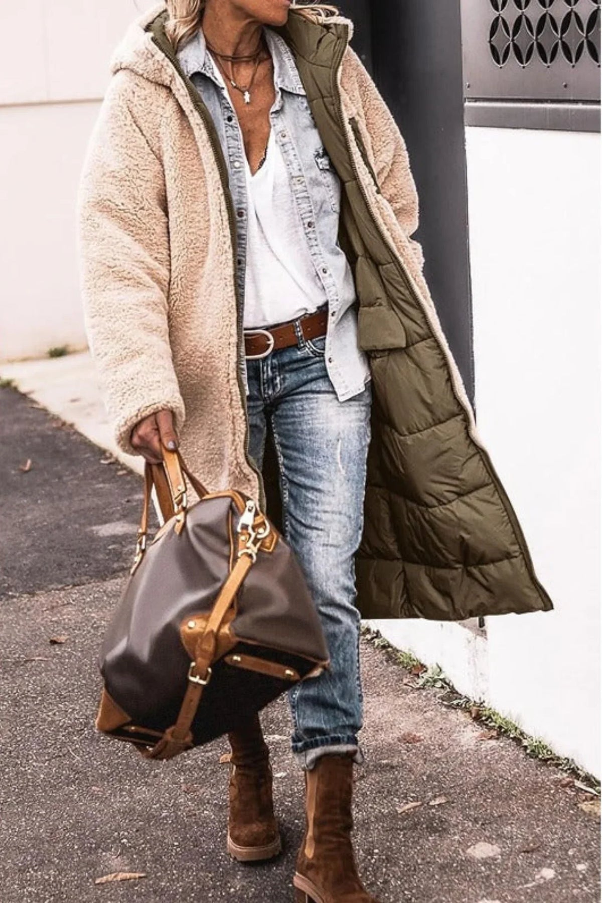 Kira | Puffer Coat Puffer Jacket Quilted Winter Warm Hooded Longline Reversible Sherpa Lined Zip