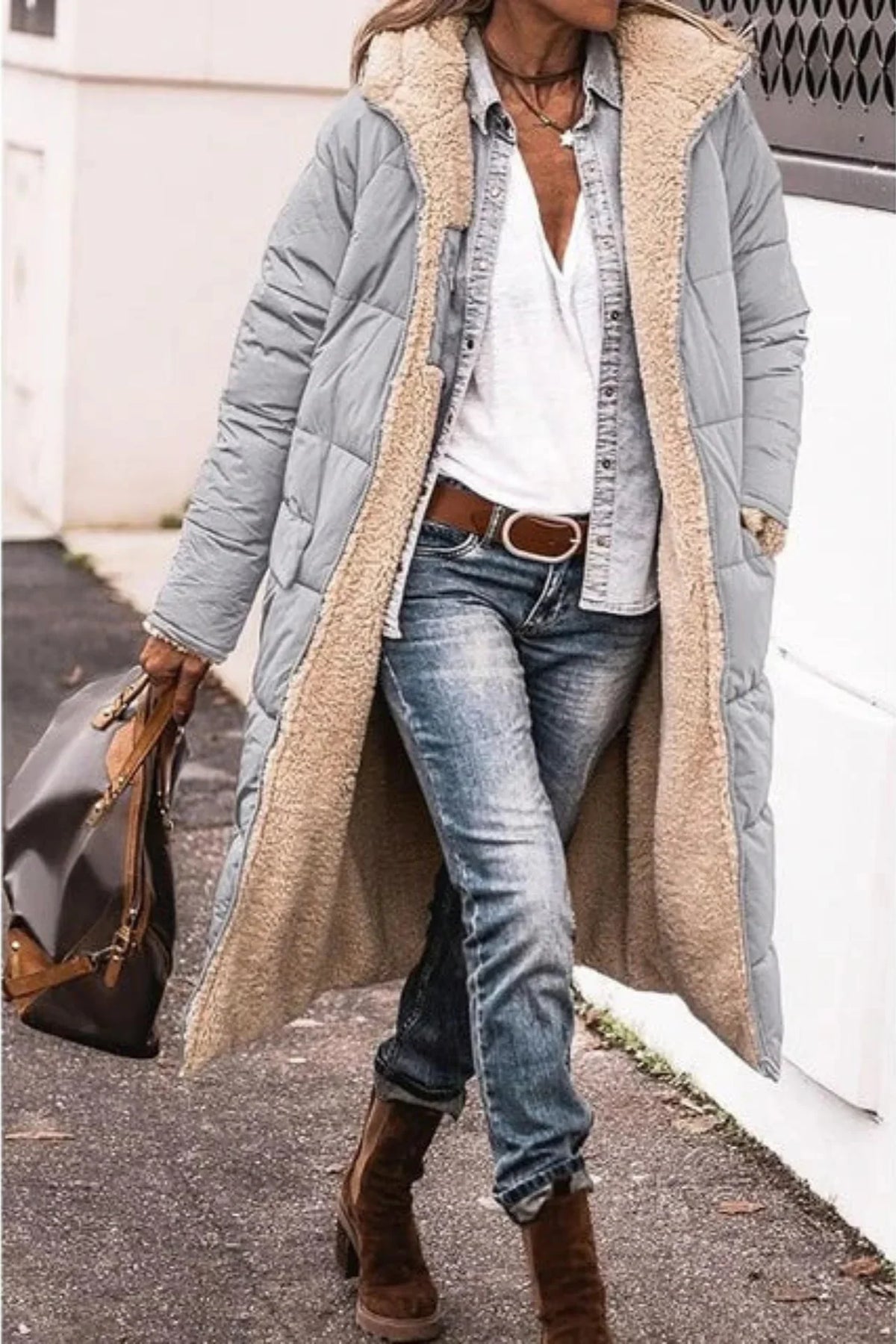 Kira | Puffer Coat Puffer Jacket Quilted Winter Warm Hooded Longline Reversible Sherpa Lined Zip
