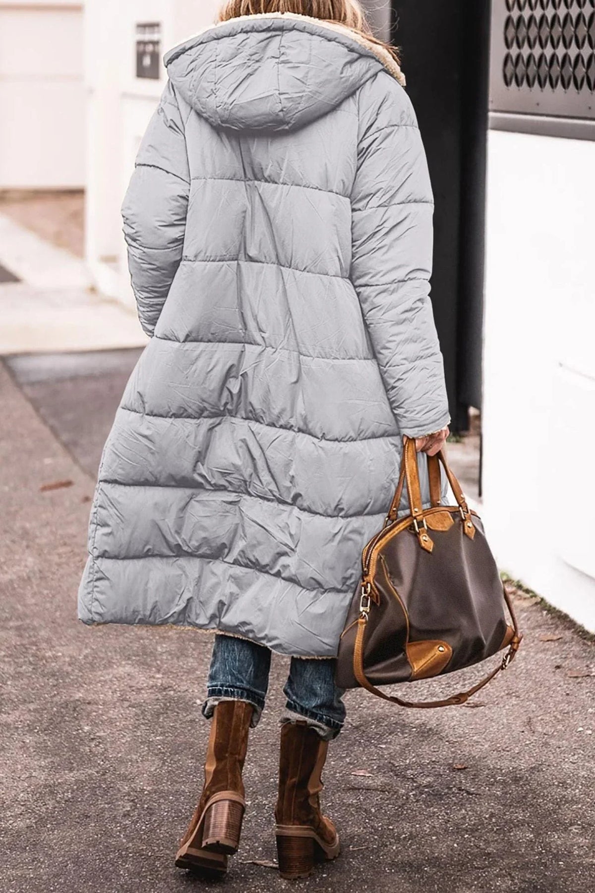 Kira | Puffer Coat Puffer Jacket Quilted Winter Warm Hooded Longline Reversible Sherpa Lined Zip