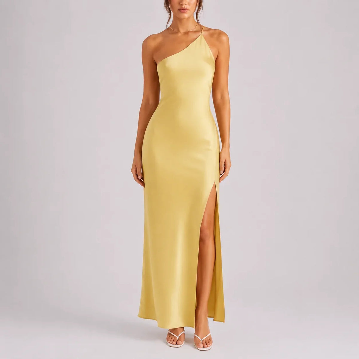 Sabrina | Maxi Dress Slip Dress Women Satin One Shoulder Side Slit Sleeveless Cocktail Formal