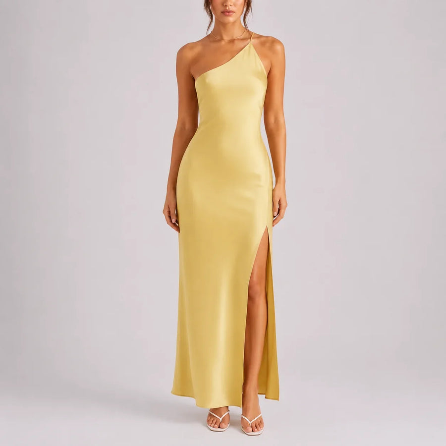 Sabrina | Maxi Dress Slip Dress Women Satin One Shoulder Side Slit Sleeveless Cocktail Formal