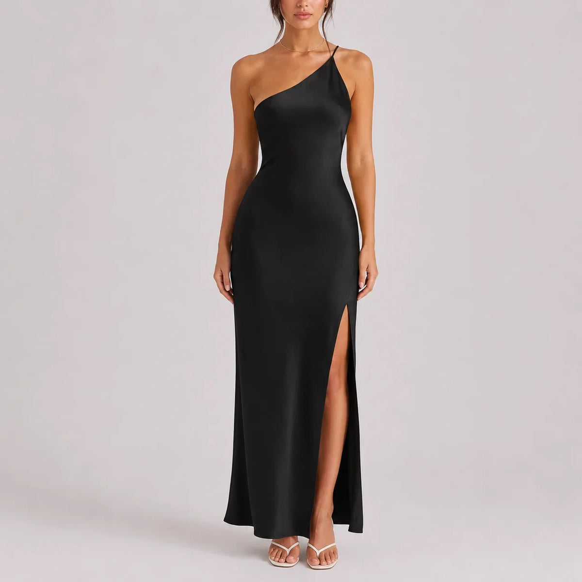 Sabrina | Maxi Dress Slip Dress Women Satin One Shoulder Side Slit Sleeveless Cocktail Formal