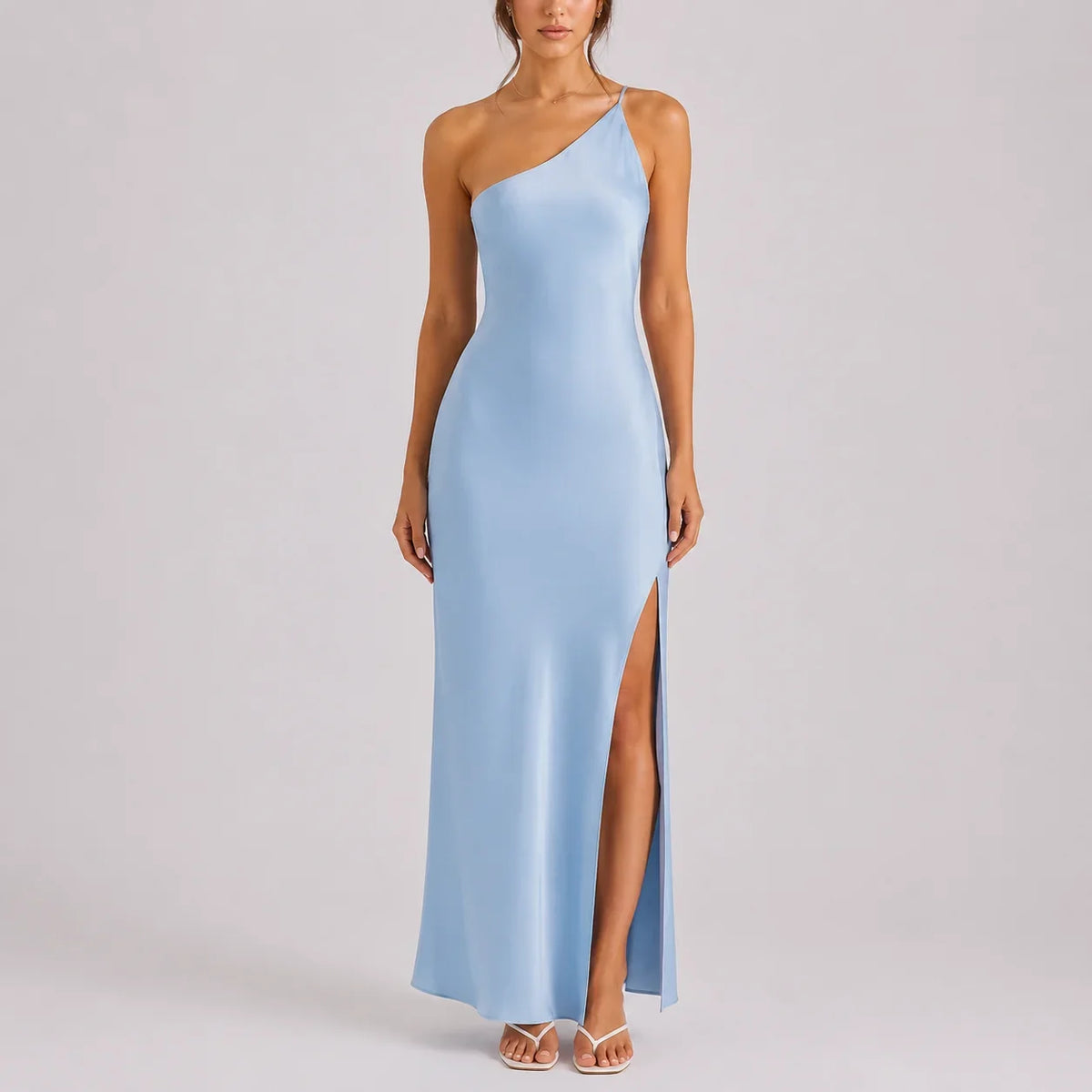 Sabrina | Maxi Dress Slip Dress Women Satin One Shoulder Side Slit Sleeveless Cocktail Formal