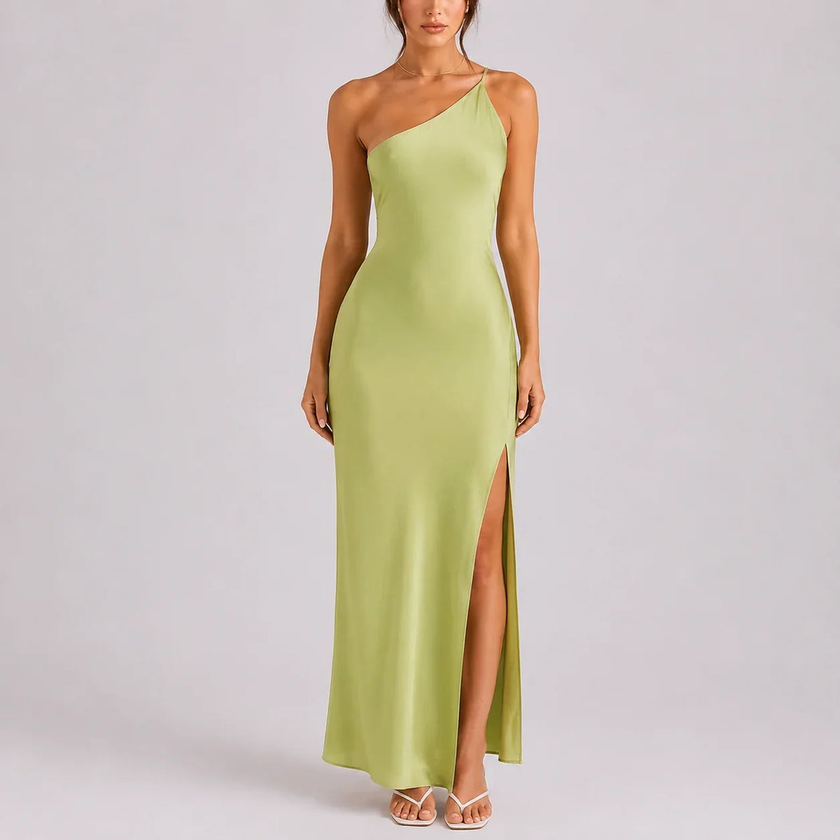 Sabrina | Maxi Dress Slip Dress Women Satin One Shoulder Side Slit Sleeveless Cocktail Formal
