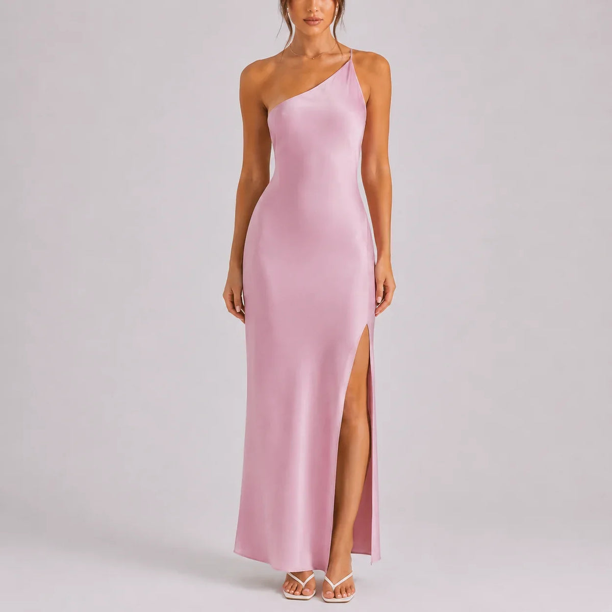 Sabrina | Maxi Dress Slip Dress Women Satin One Shoulder Side Slit Sleeveless Cocktail Formal