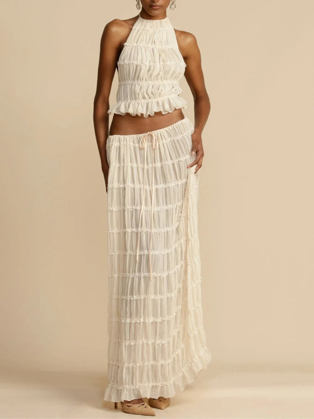 Wren | Maxi Skirt Long Skirt Women Pleated Tiered Drawstring Flowy Boho High Waist Fall