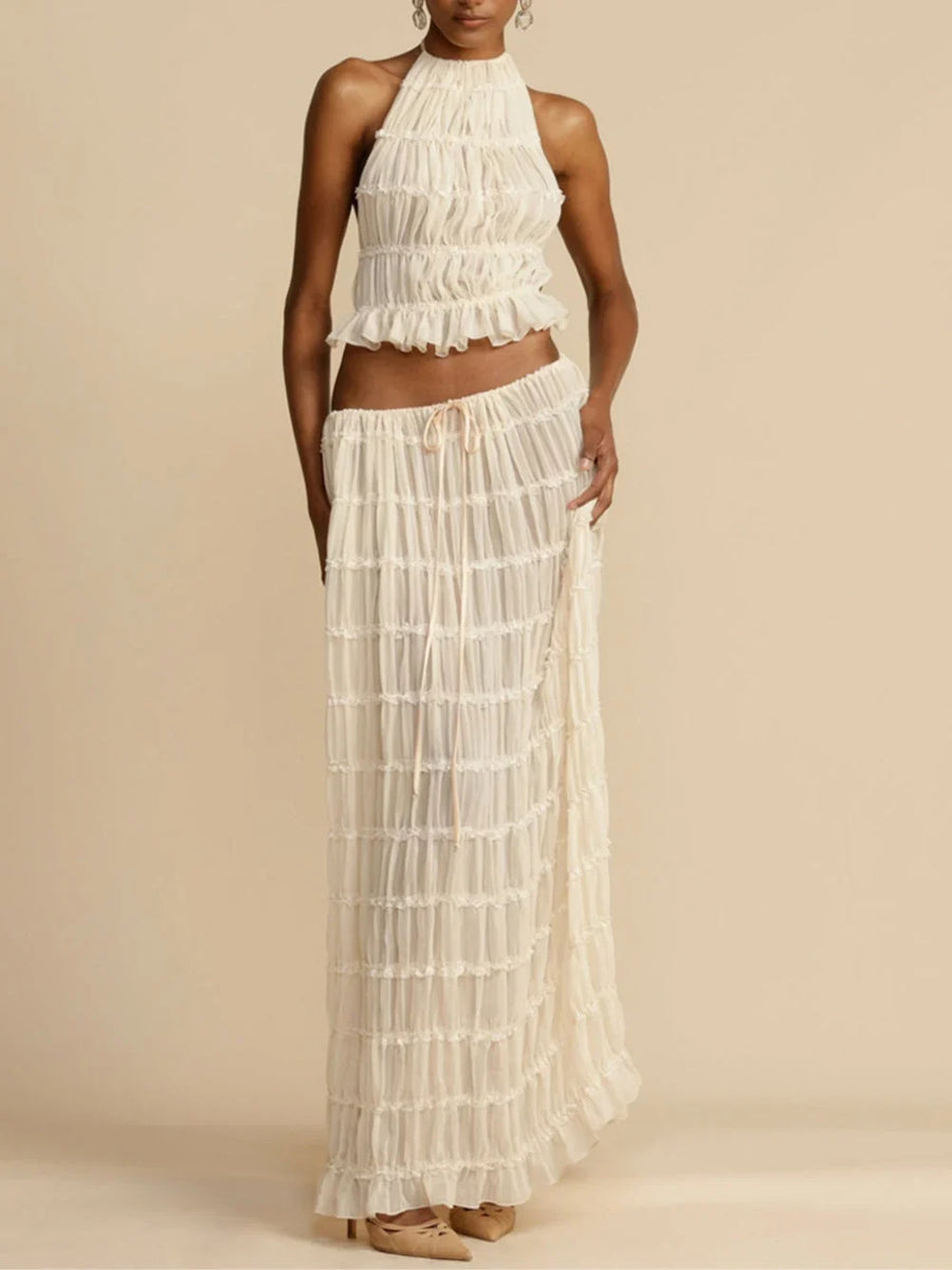 Wren | Maxi Skirt Long Skirt Women Pleated Tiered Drawstring Flowy Boho High Waist Fall