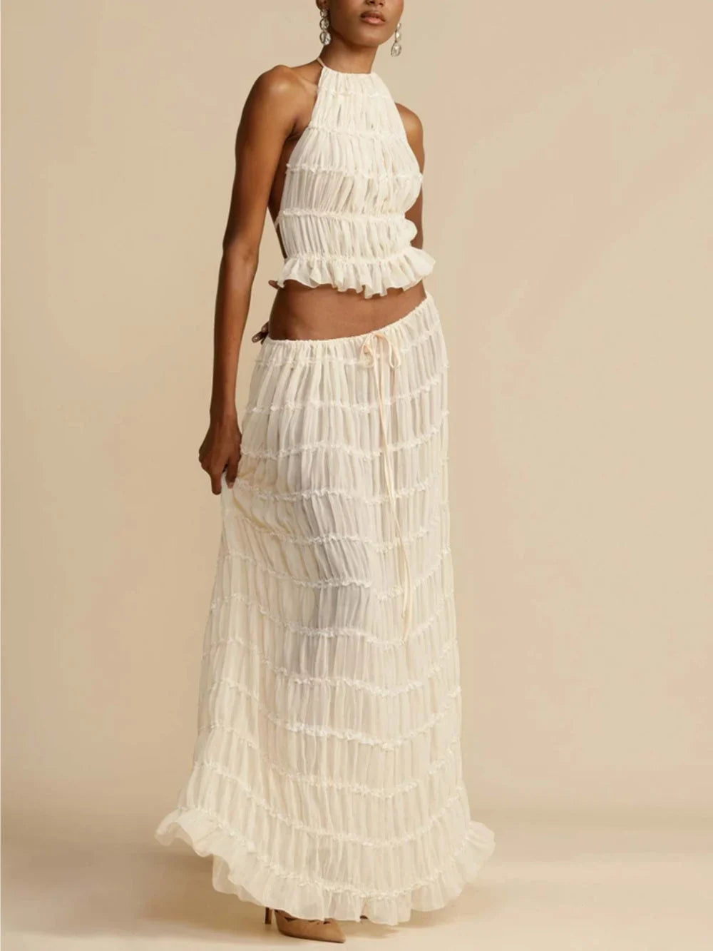 Wren | Maxi Skirt Long Skirt Women Pleated Tiered Drawstring Flowy Boho High Waist Fall