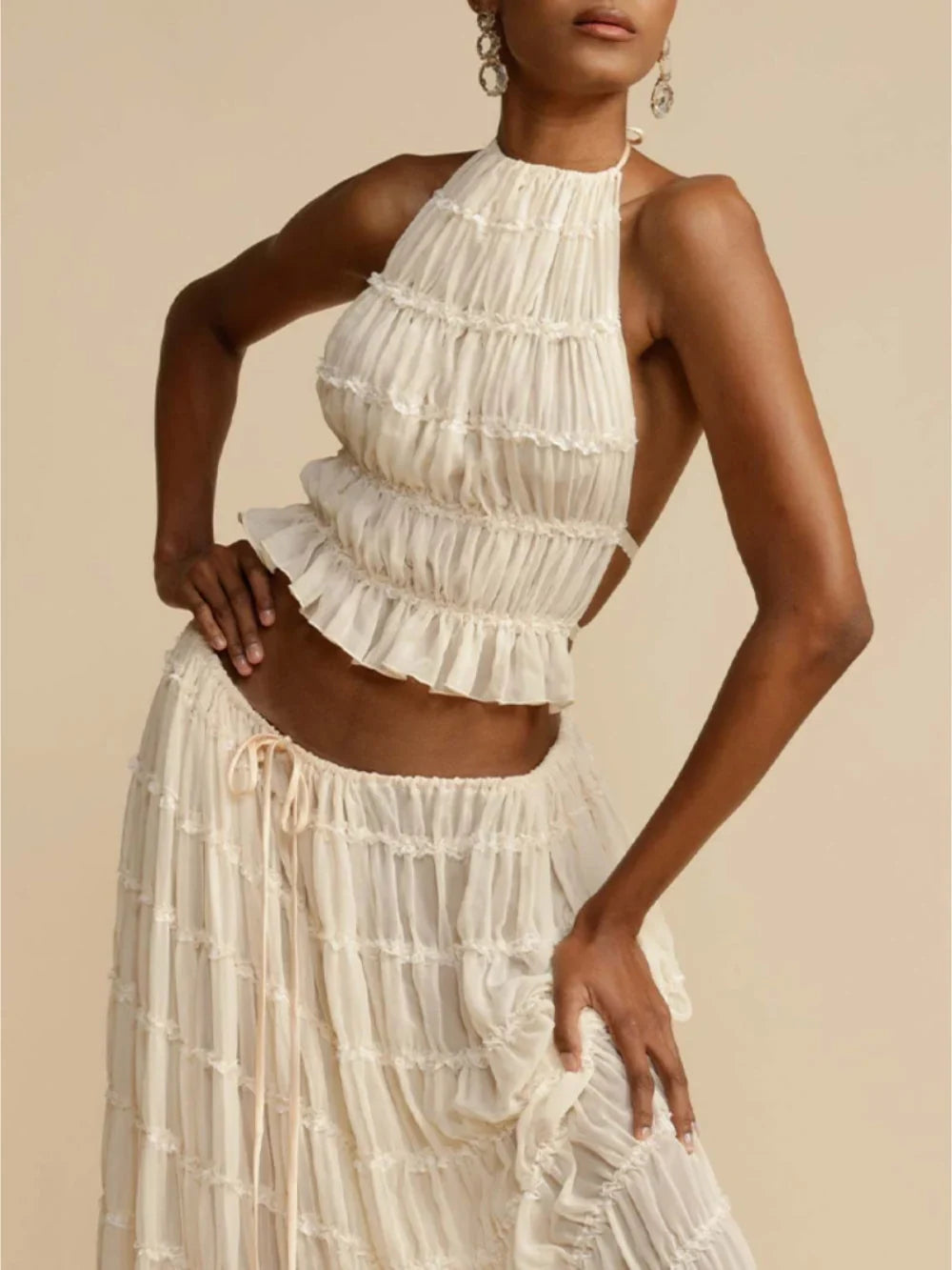 Wren | Maxi Skirt Long Skirt Women Pleated Tiered Drawstring Flowy Boho High Waist Fall