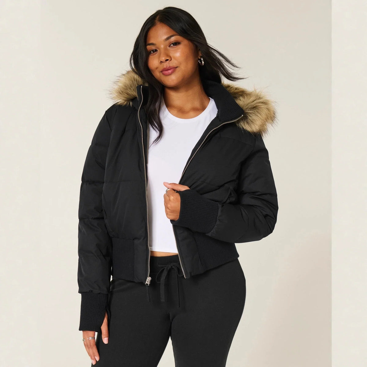 Rhea | Puffer Coat Puffer Jacket Quilted Winter Warm Hooded Faux Fur Trim Zip Up
