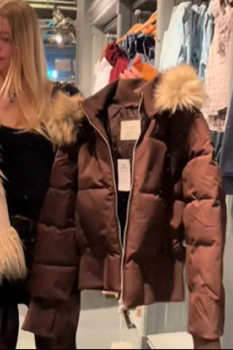 Rhea | Puffer Coat Puffer Jacket Quilted Winter Warm Hooded Faux Fur Trim Zip Up
