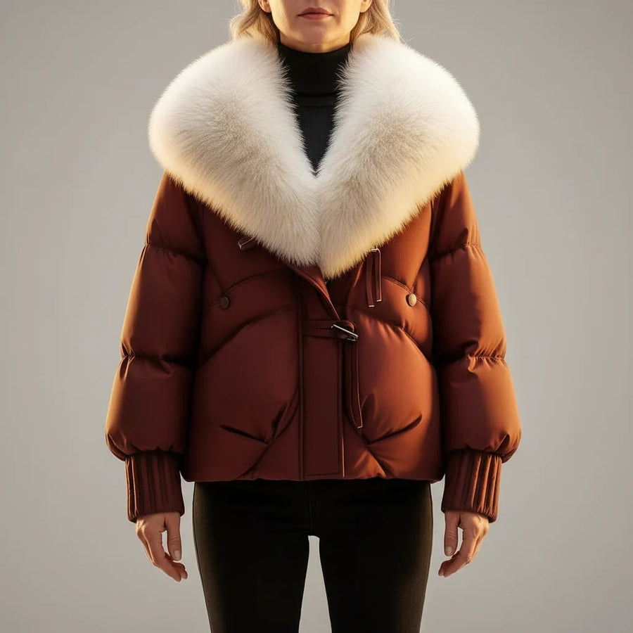 Odette | Puffer Jacket Puffer Coat Quilted Winter Warm Faux Fur Collar Oversized Glossy Padded
