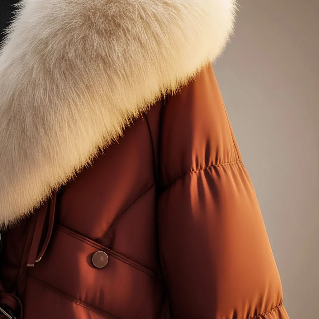 Odette | Puffer Jacket Puffer Coat Quilted Winter Warm Faux Fur Collar Oversized Glossy Padded