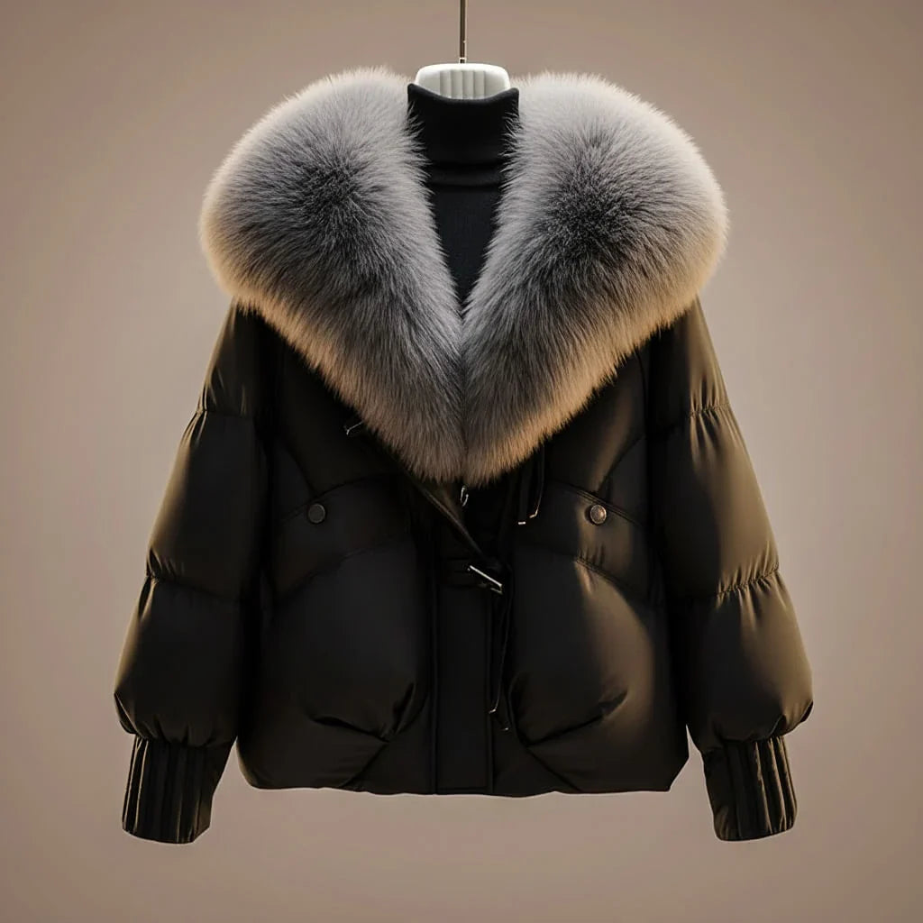 Odette | Puffer Jacket Puffer Coat Quilted Winter Warm Faux Fur Collar Oversized Glossy Padded