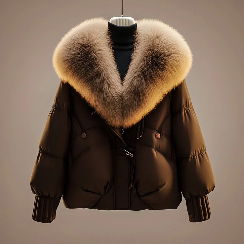 Odette | Puffer Jacket Puffer Coat Quilted Winter Warm Faux Fur Collar Oversized Glossy Padded