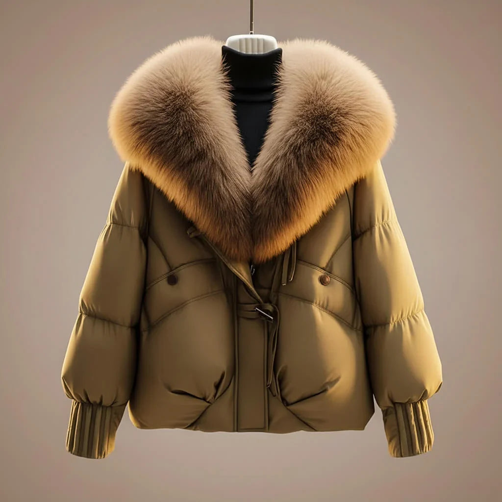 Odette | Puffer Jacket Puffer Coat Quilted Winter Warm Faux Fur Collar Oversized Glossy Padded