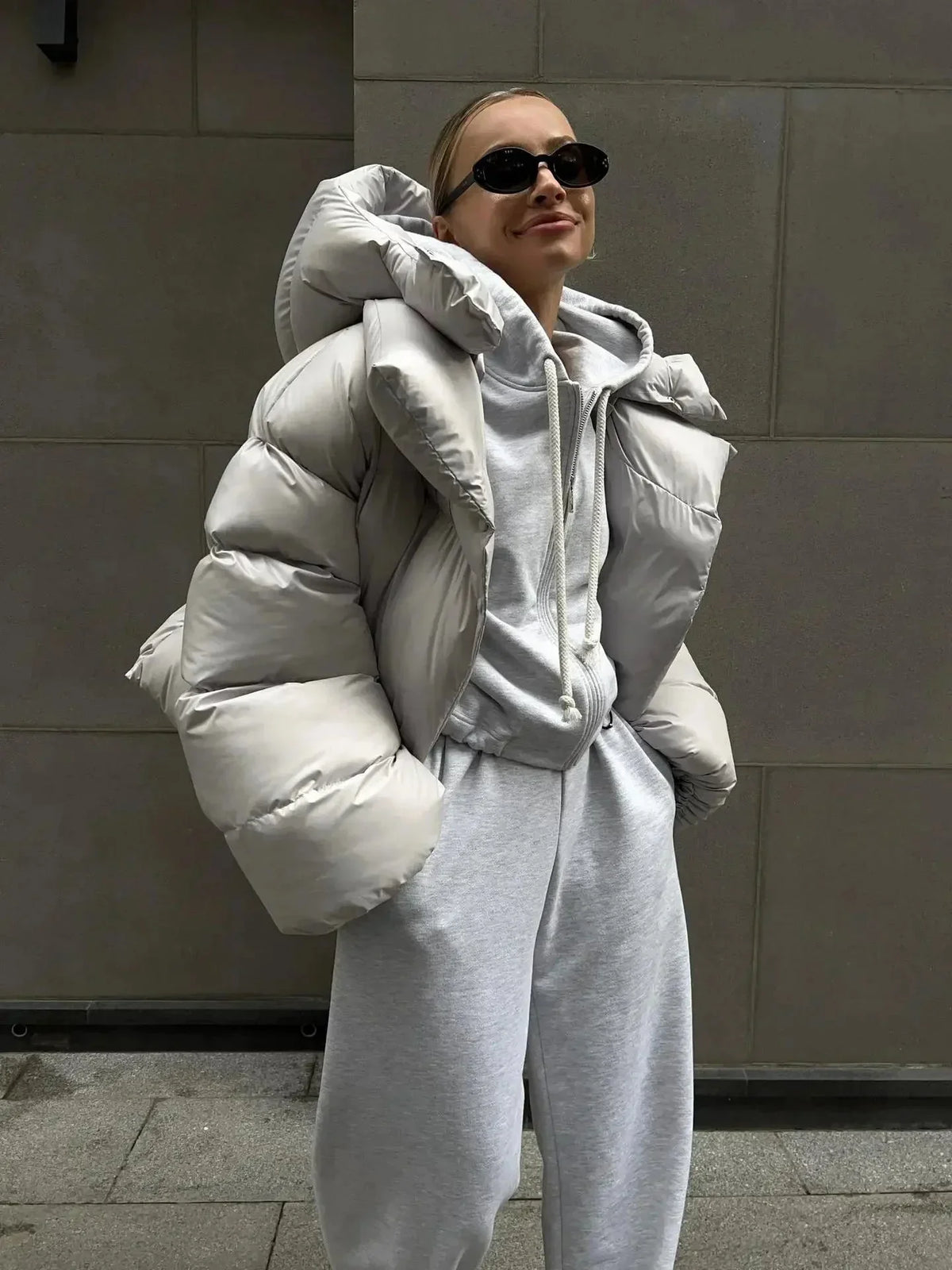 Iris | Puffer Jacket Quilted Winter Warm Hooded Oversized Padded Stand Collar Button Front Casual