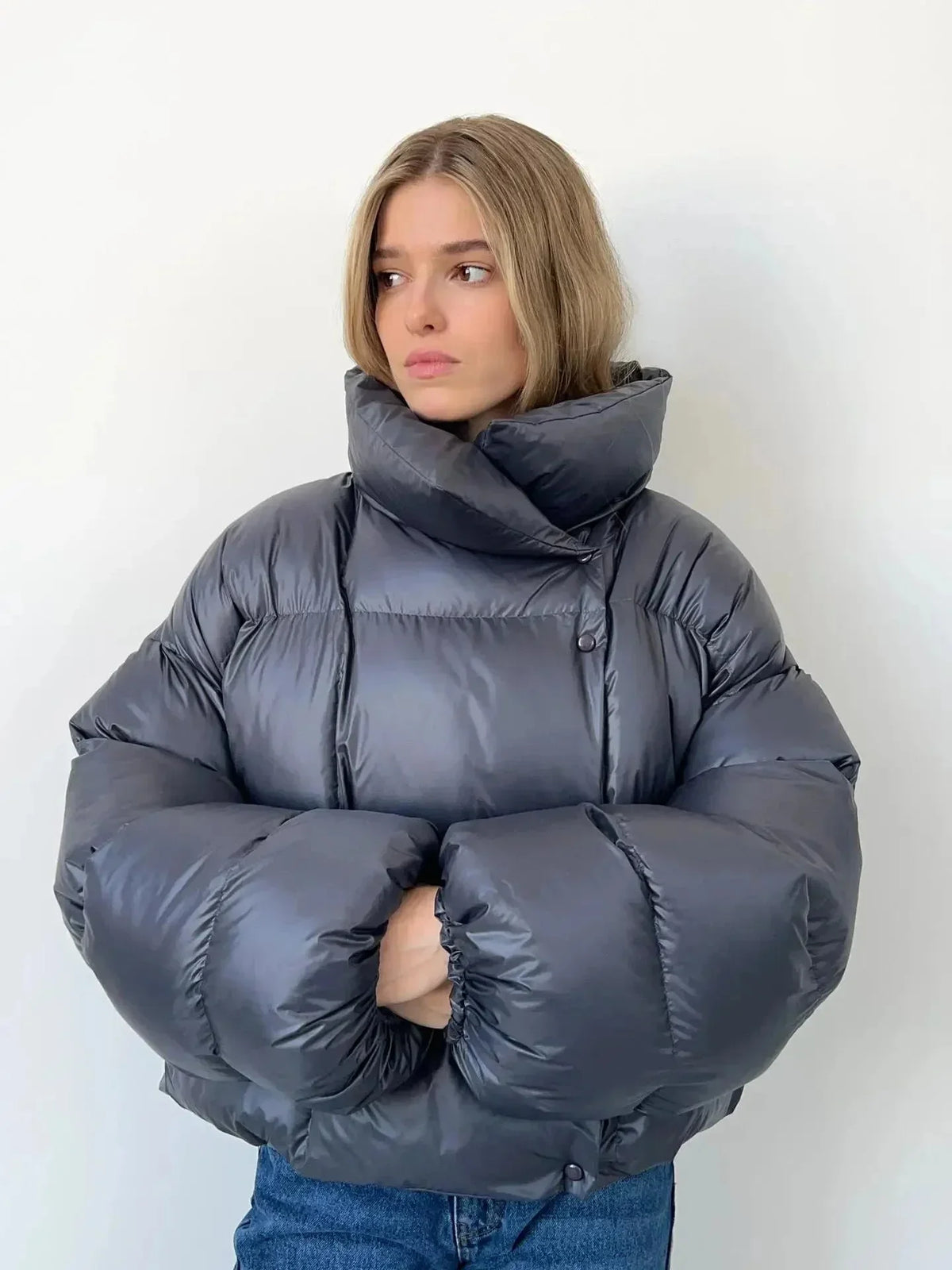 Iris | Puffer Jacket Quilted Winter Warm Hooded Oversized Padded Stand Collar Button Front Casual