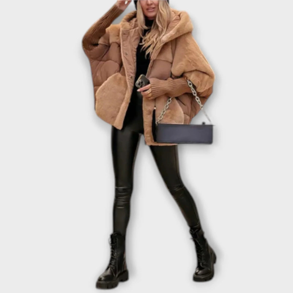 Greta | Puffer Jacket Quilted Winter Warm Hooded Teddy Fleece Zip Up Padded Ribbed Knit