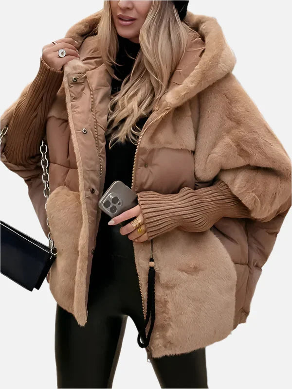 Greta | Puffer Jacket Quilted Winter Warm Hooded Teddy Fleece Zip Up Padded Ribbed Knit