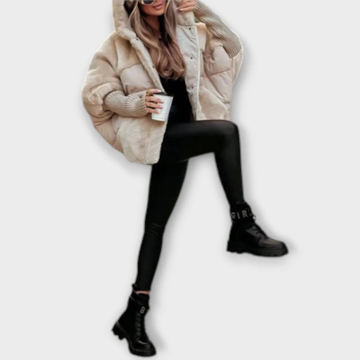 Greta | Puffer Jacket Quilted Winter Warm Hooded Teddy Fleece Zip Up Padded Ribbed Knit