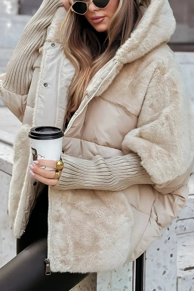 Greta | Puffer Jacket Quilted Winter Warm Hooded Teddy Fleece Zip Up Padded Ribbed Knit
