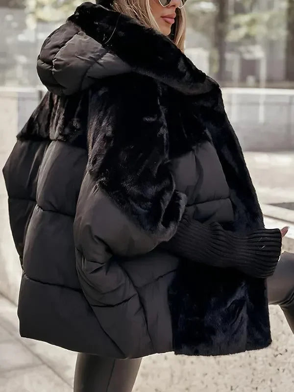 Greta | Puffer Jacket Quilted Winter Warm Hooded Teddy Fleece Zip Up Padded Ribbed Knit