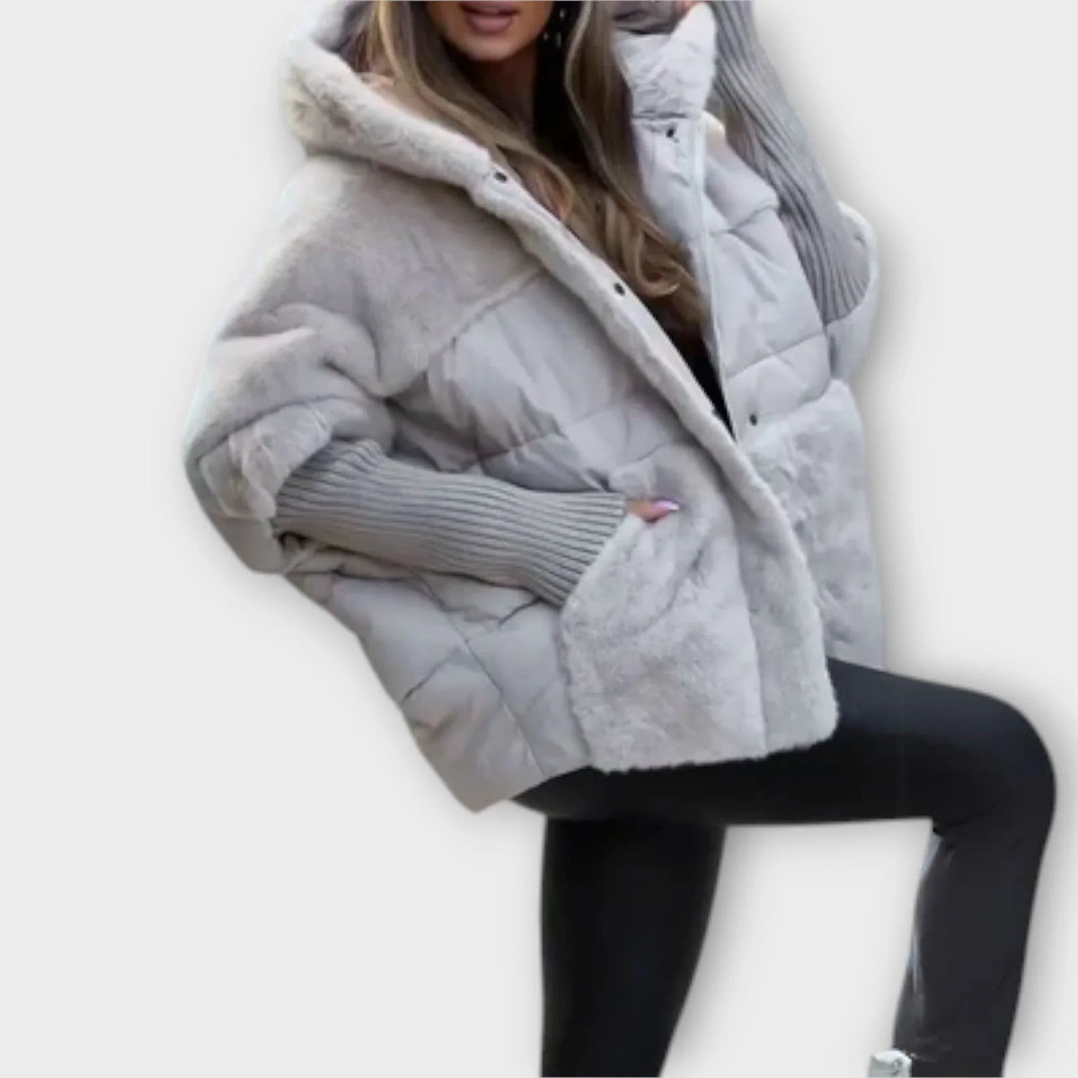 Greta | Puffer Jacket Quilted Winter Warm Hooded Teddy Fleece Zip Up Padded Ribbed Knit
