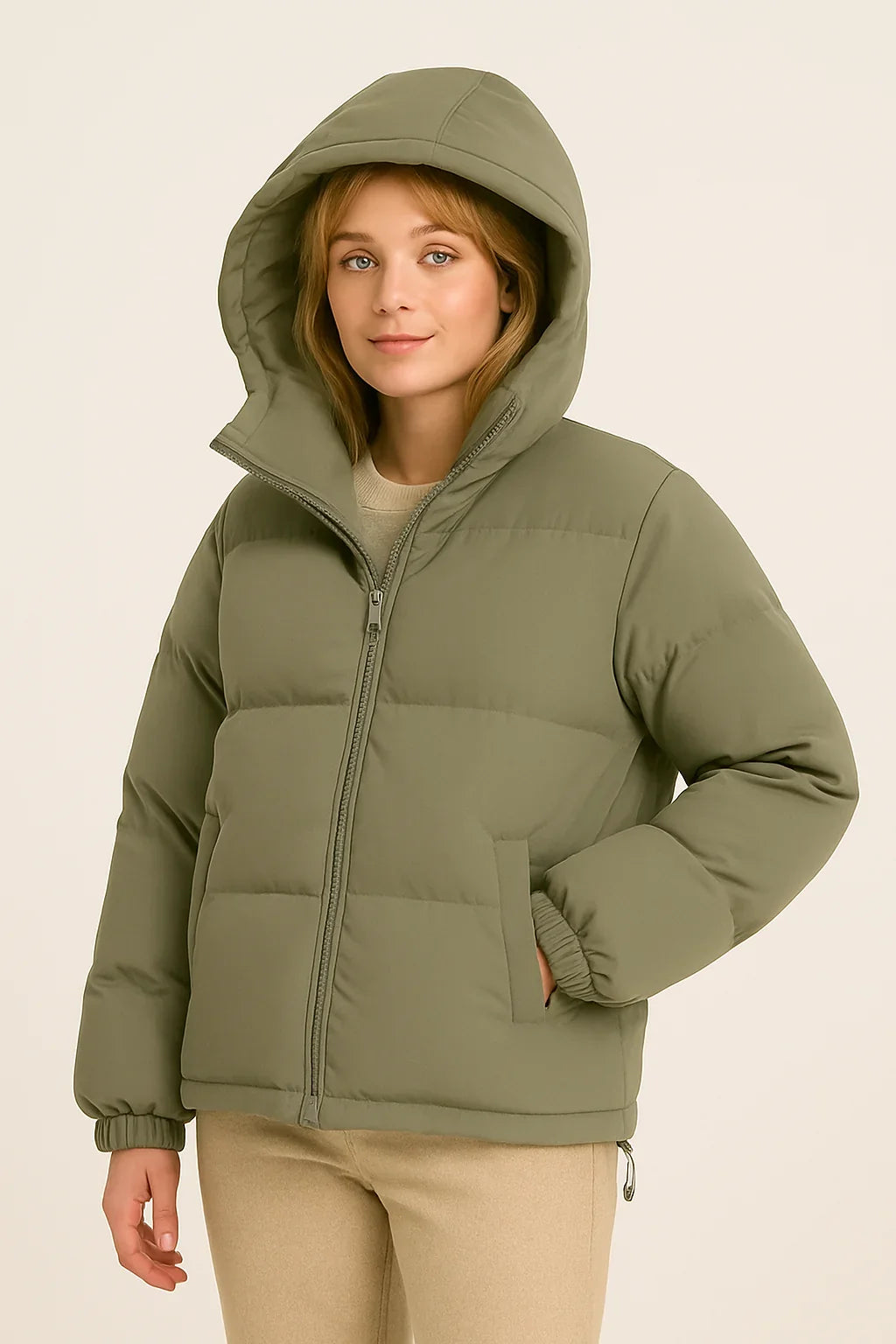 Sasha | Puffer Jacket Puffer Coat Quilted Winter Warm Hooded Water-Resistant Zip Up Padded Lined