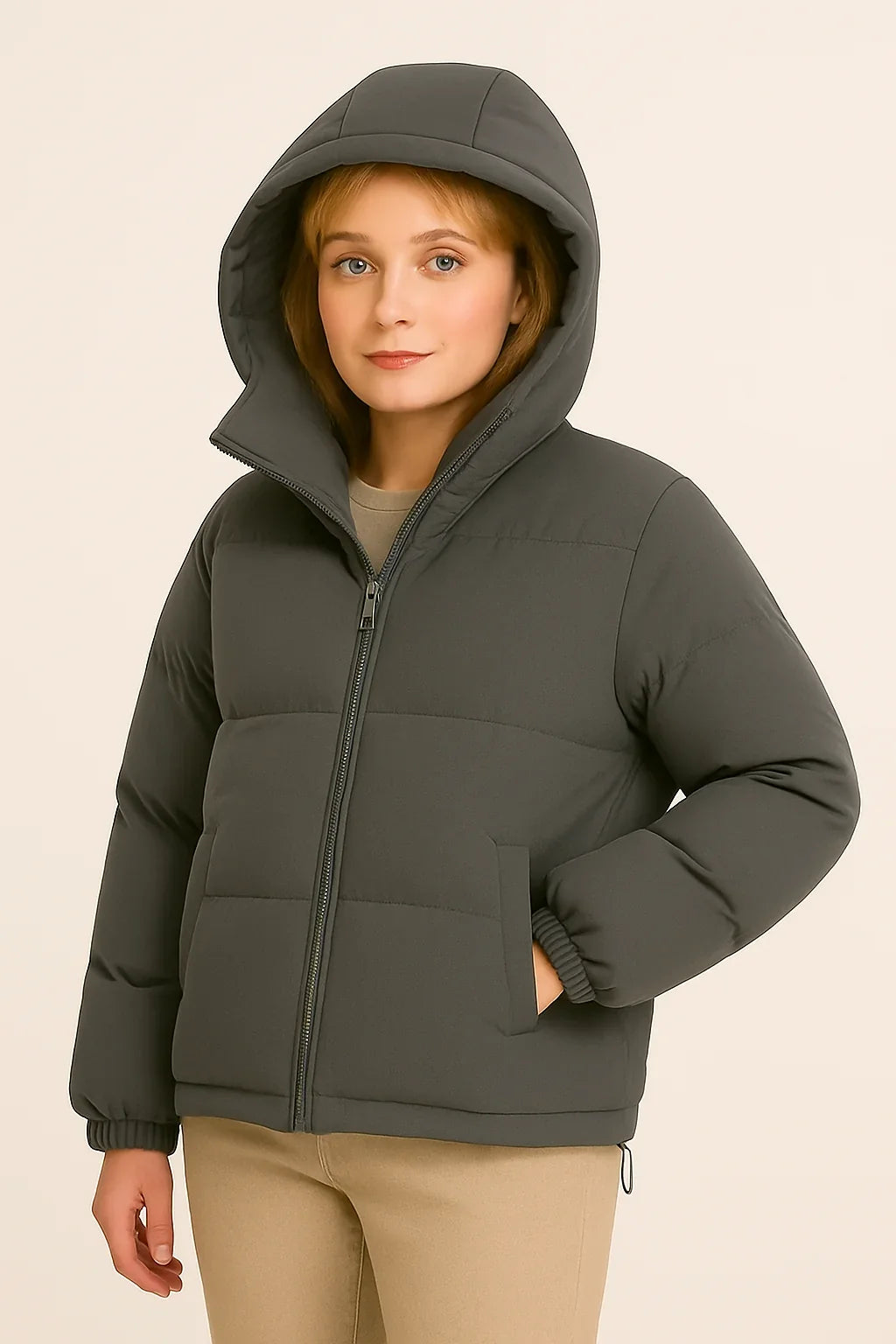 Sasha | Puffer Jacket Puffer Coat Quilted Winter Warm Hooded Water-Resistant Zip Up Padded Lined